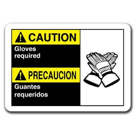 Signmission Caution-Caution Gloves Required Bilingual 7inx10in Safety ansi osha, ANSI-710CS Gloves (Bilingual) ANSI-710CS Caution Gloves (Bilingual)